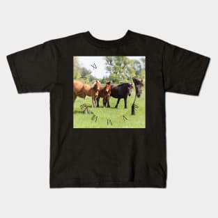 Three horses on pasture looking at camera Kids T-Shirt